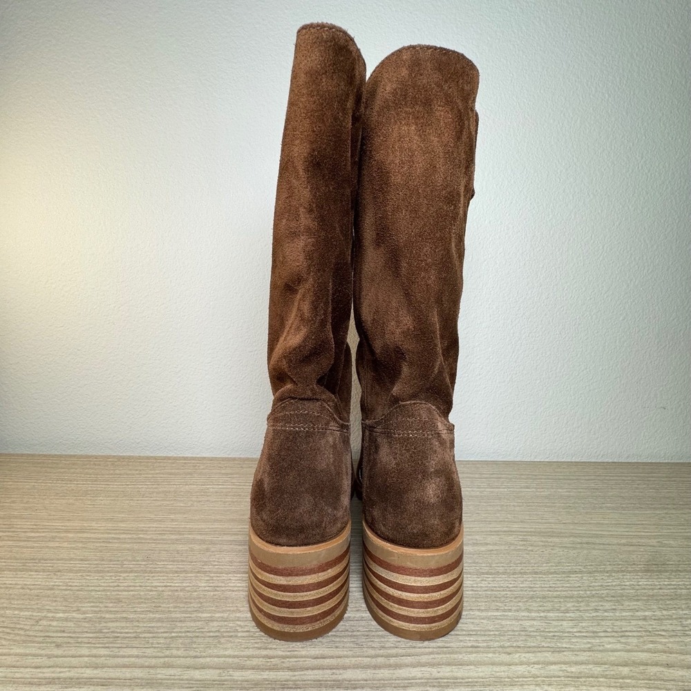 Frye Campus 12R Slouch Suede Boots Brownie Mid Calf Block Heel Women's 8 Boho - Picture 5 of 8